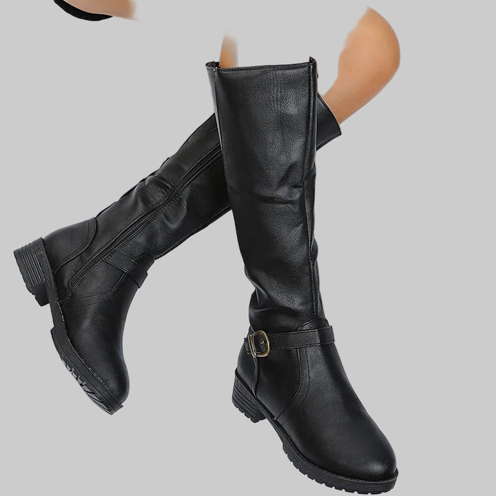Zippered Low-Heel Knee-High Boots