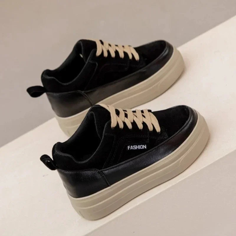 8CM Genuine Leather Cow Suede Chunky Sneakers