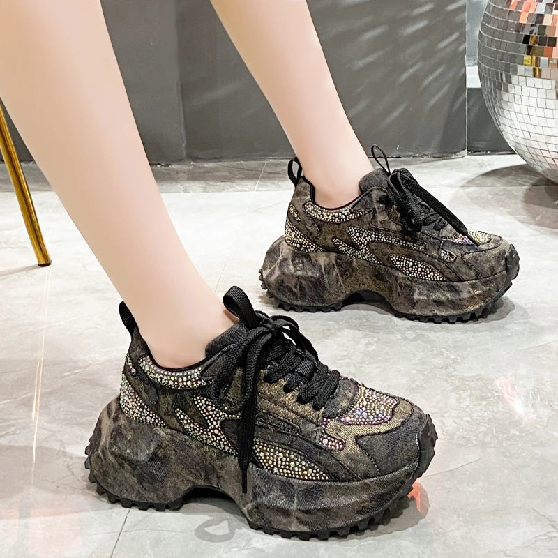 Bling Platform Lace-Up Sneakers