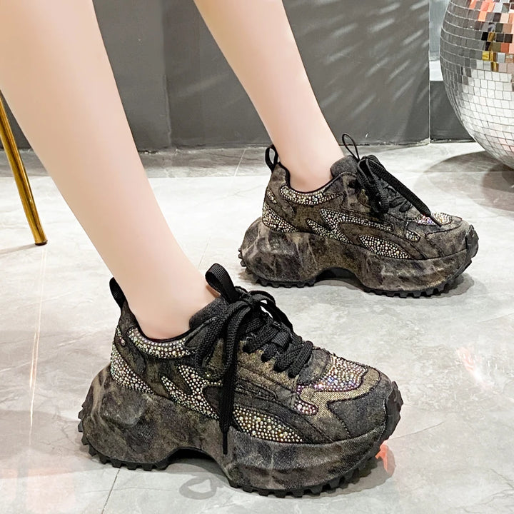 Bling Platform Lace-Up Sneakers