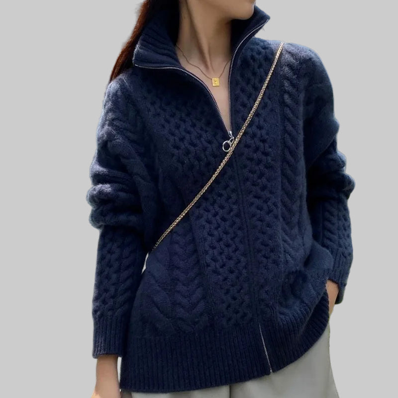 Thick Turtleneck Wool Cashmere Cardigan