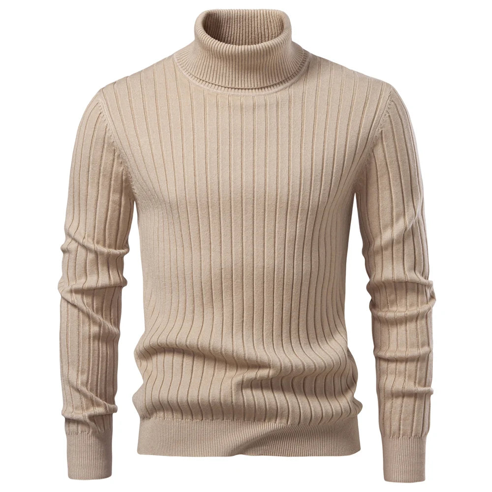 Striped Solid Color Turtleneck Sweater