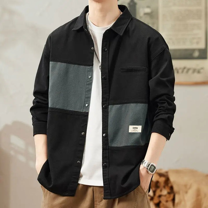 American Retro Workwear Patchwork Shirt Coat