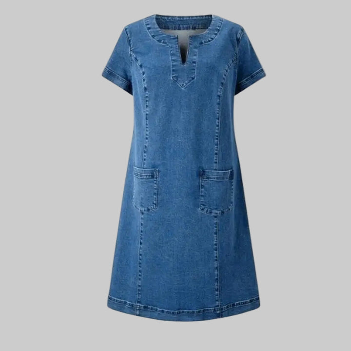 Short Sleeve Loose A-Line V-Neck Denim Dresses