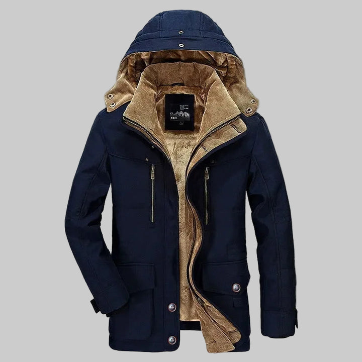 Thick Velvet Multi-Pocket Zipper Winter Parka
