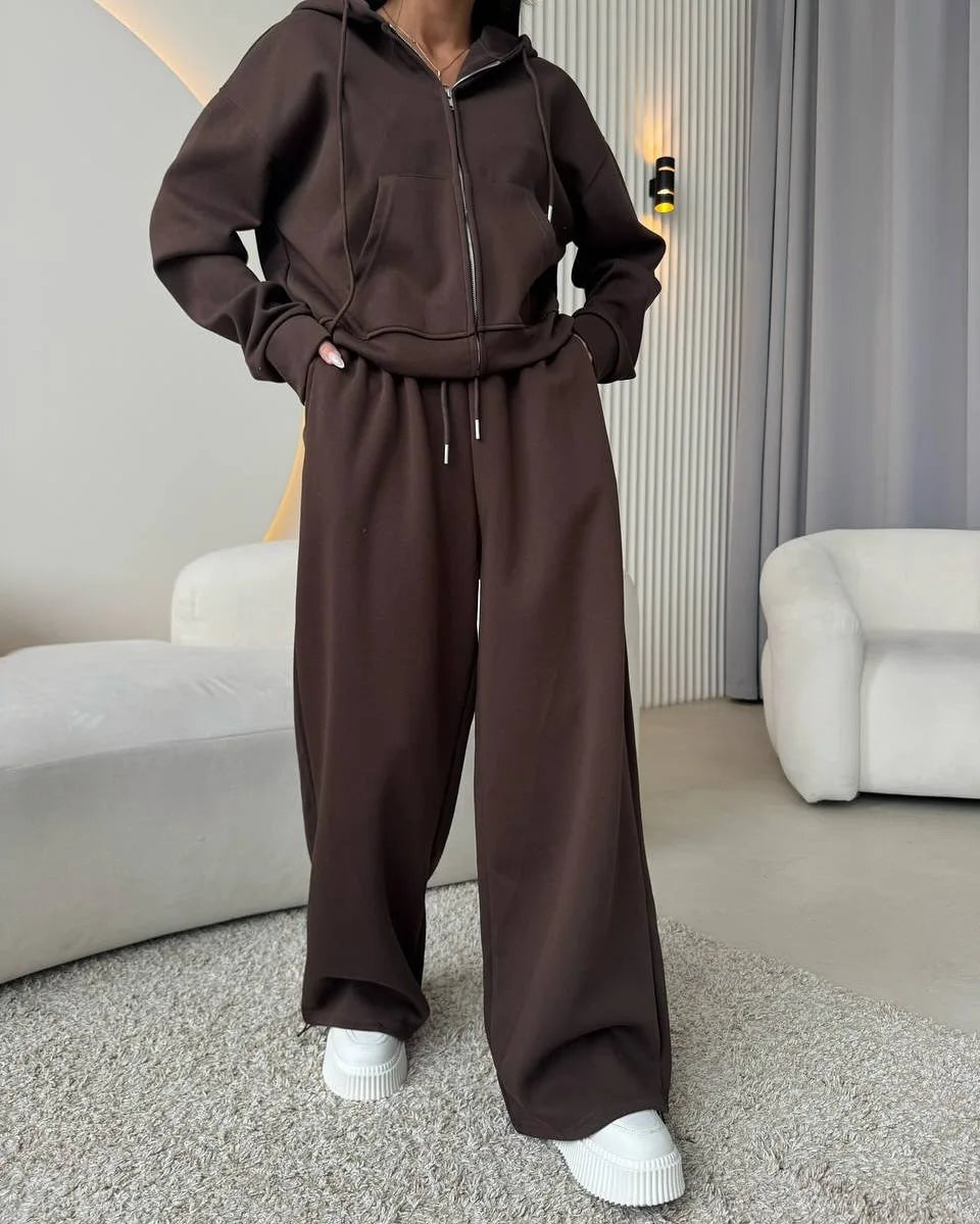 Casual Hooded Cardigan Two-Piece Set