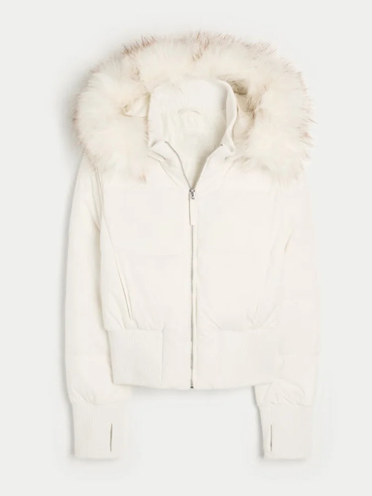 Hooded Fur Elegant  wool coat