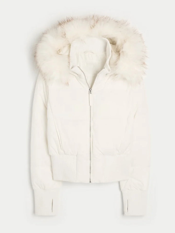 Hooded Fur Elegant  wool coat
