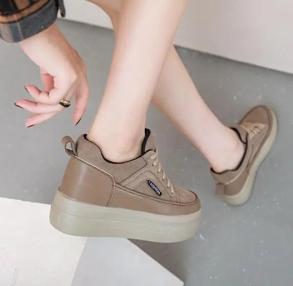 Genuine Leather Retro Warm Fleece-Lined Chunky Sneakers