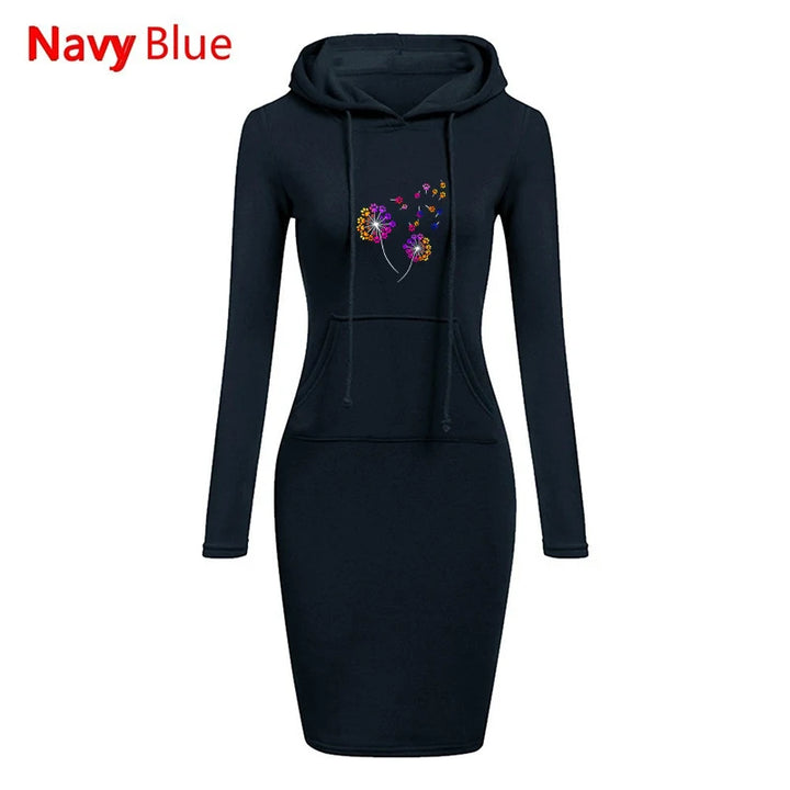 Trendy Midi Hooded Slim Fit Solid Color Dress