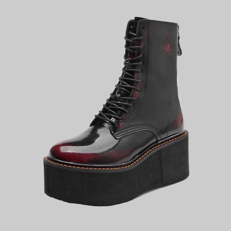 Genuine Leather High Heel Platform Winter Ankle Boots