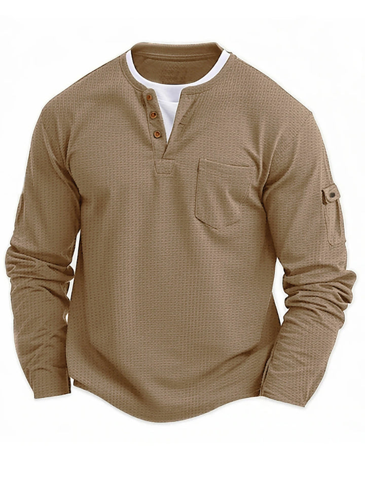 Casual Long Sleeve Henley Button Neck Tee