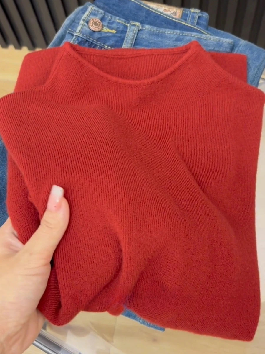 Knitted Solid Half Turtleneck Sweater Pullover