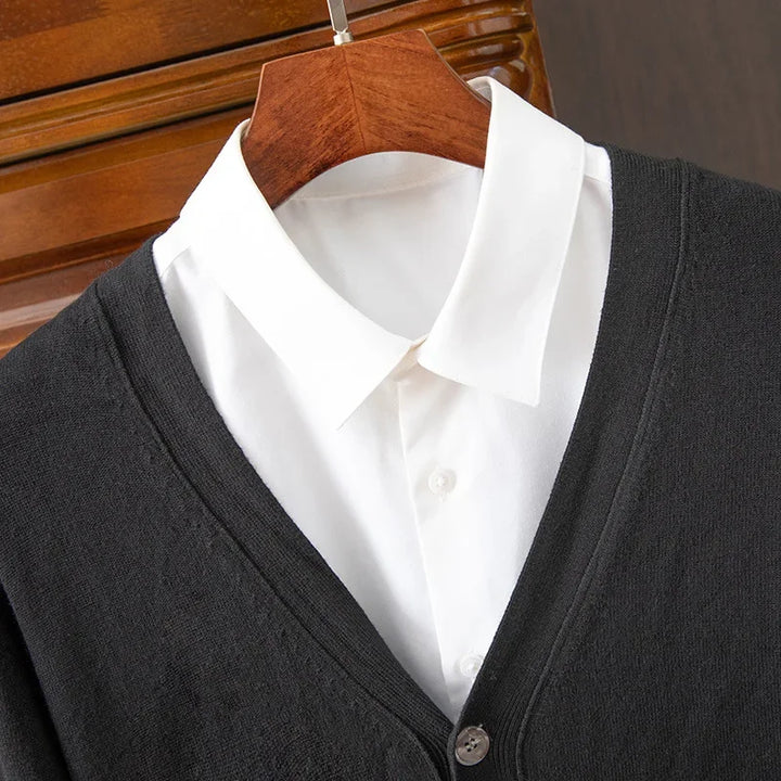 Classic V-Neck Solid Color Sweater Cardigan