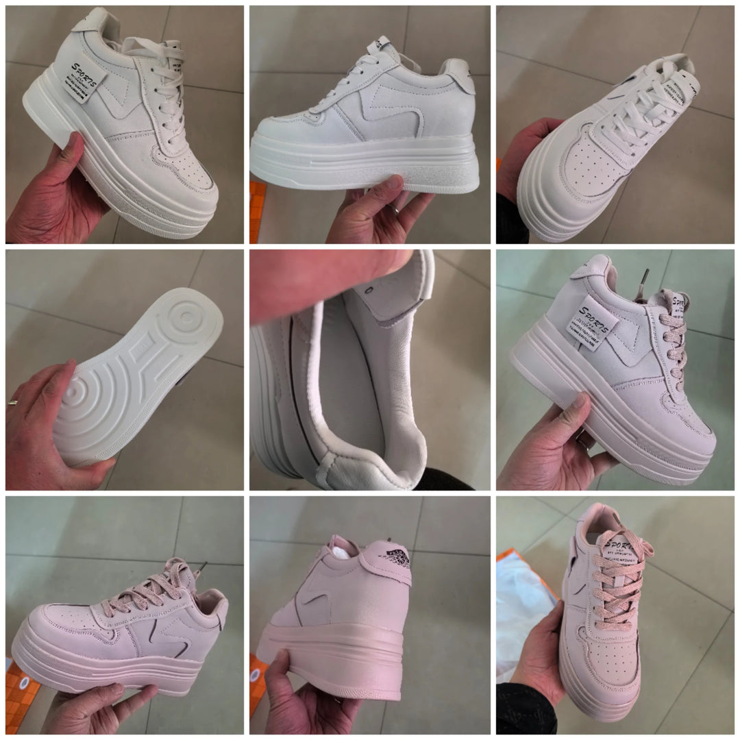 8CM Cow Genuine Leather Chunky Platform Sneakers