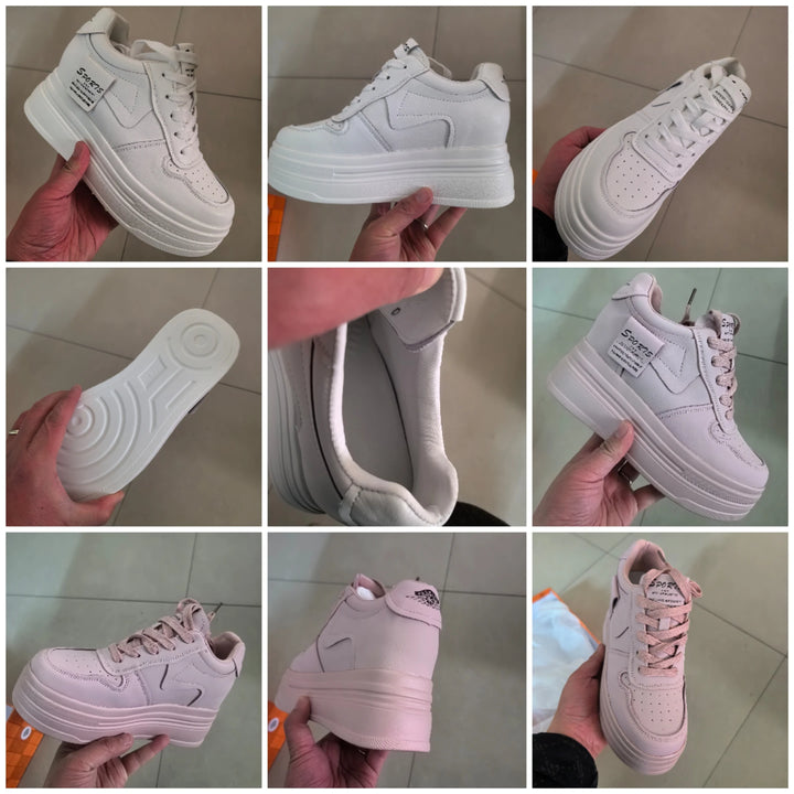 8CM Cow Genuine Leather Chunky Platform Sneakers