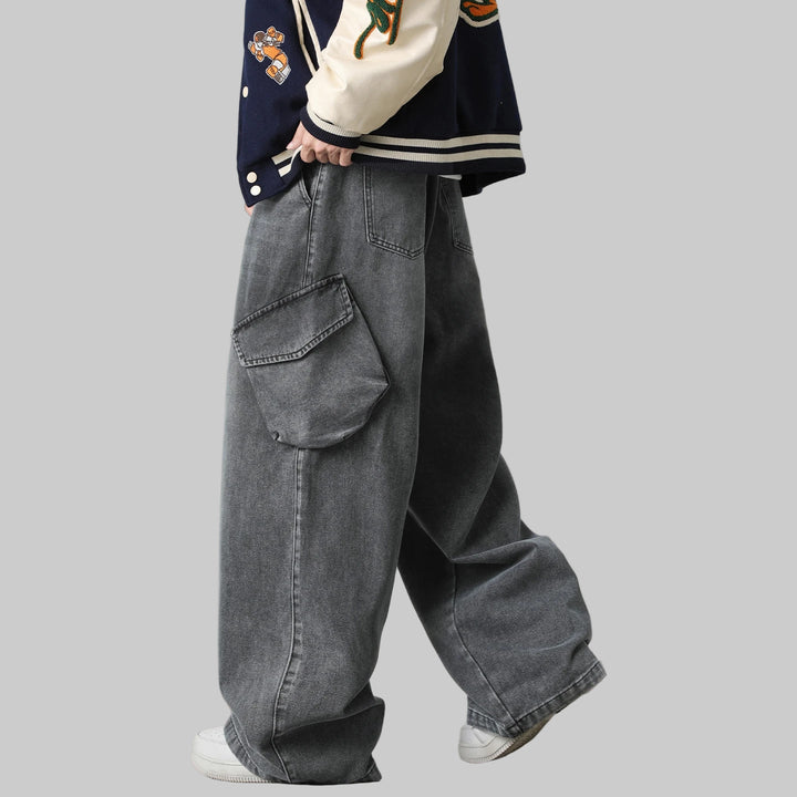 Distressed Retro Cargo 3D Side Pockets Baggy Jeans