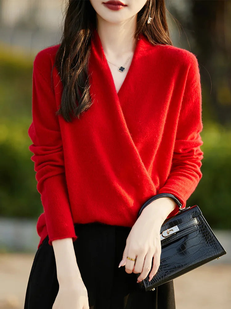 100% Pure Wool Knitted V-Neck Sweater