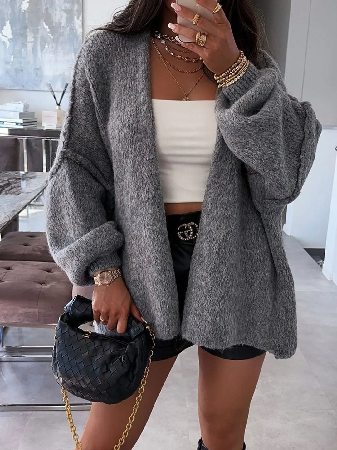 Relaxed Fit Open Front Cardigan