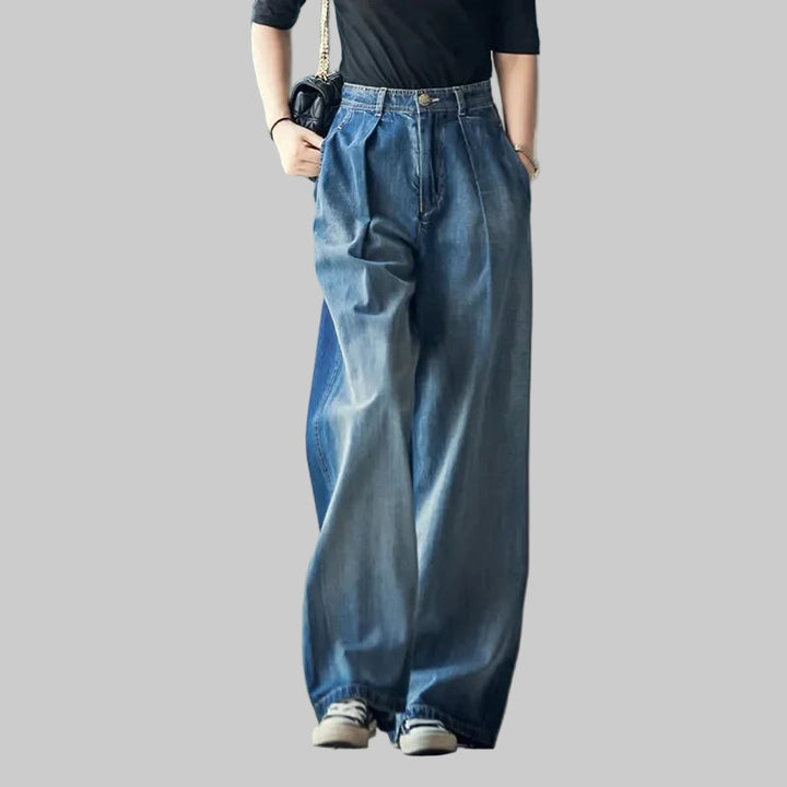 Retro High-Waisted Distressed Wide-Leg Jeans