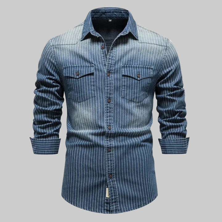 Striped Denim Cotton Long Sleeve Shirt