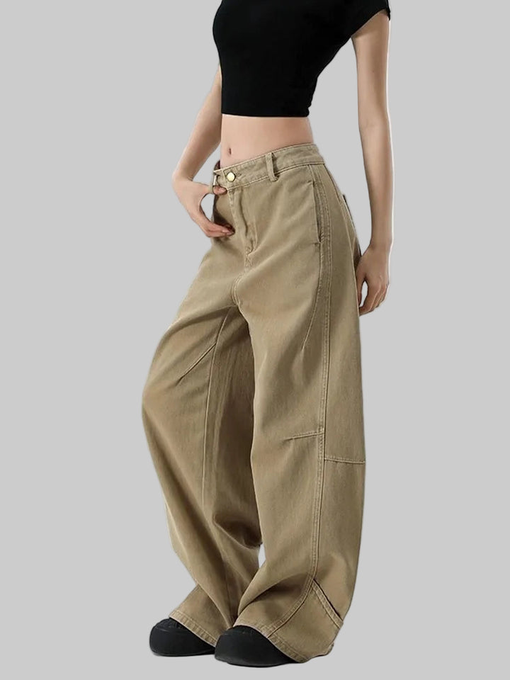 American Retro Wide-Leg Khaki Cargo Pants