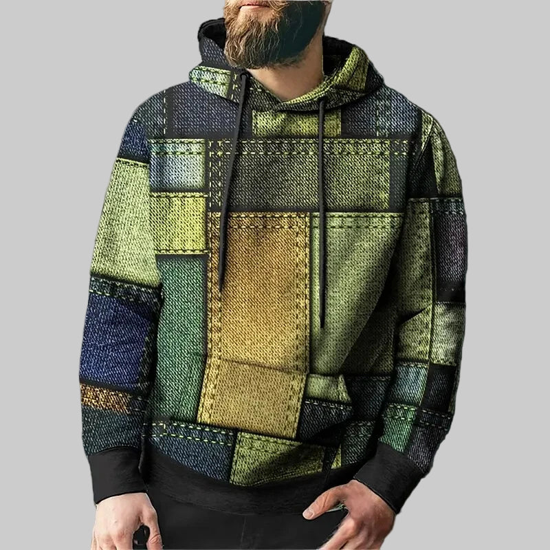 Oversized Vintage Patchwork Color Block 3D Print Hoodies