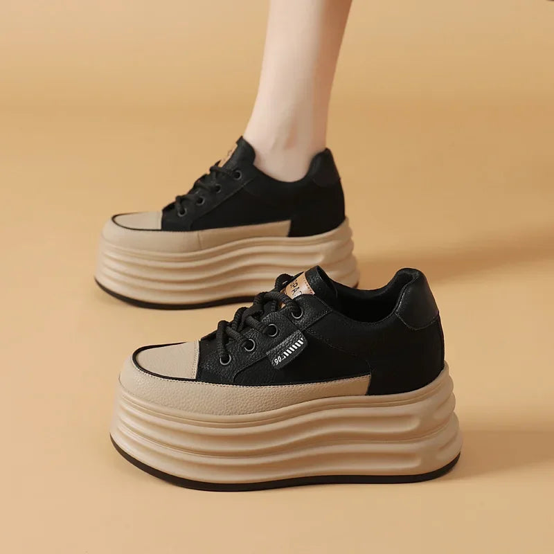 Genuine Leather Vulcanized Chunky Platform Sneakers