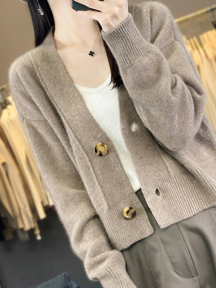 100% Merino Wool V-Neck Cardigan