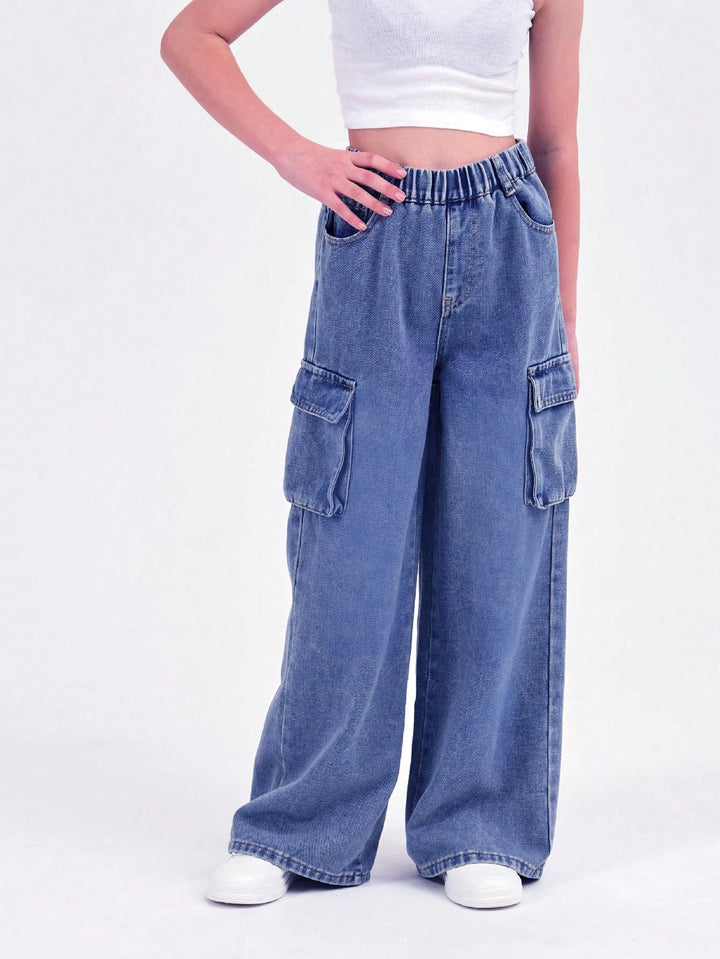 Vintage Wash Wide Leg Denim Jeans