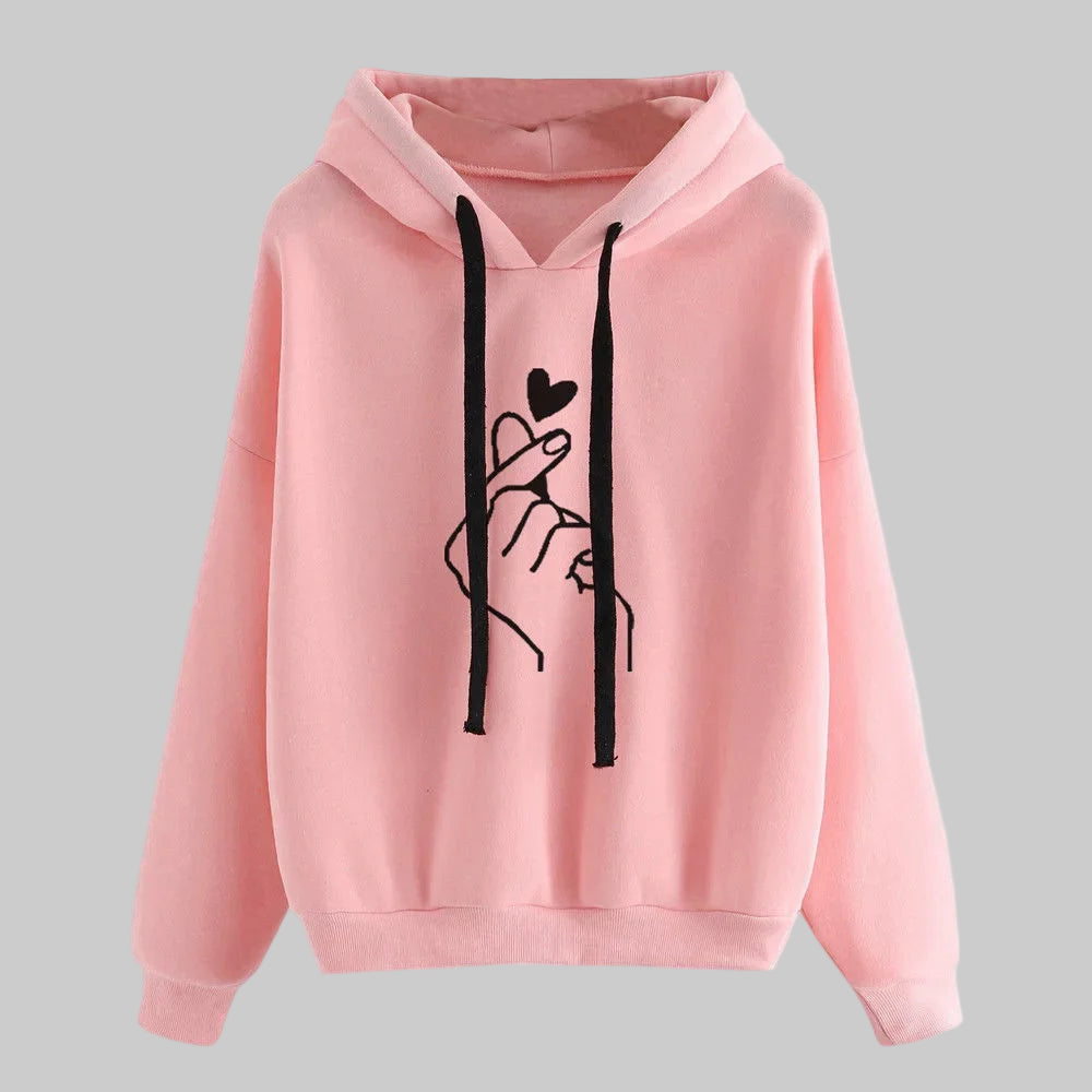 Casual Heart Print Solid Color Hoodie