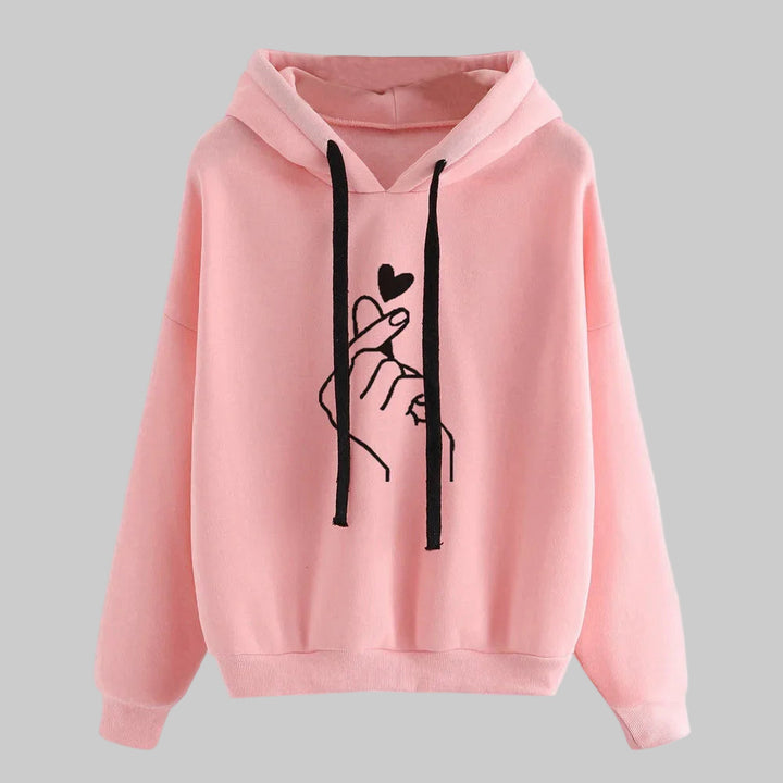 Casual Heart Print Solid Color Hoodie