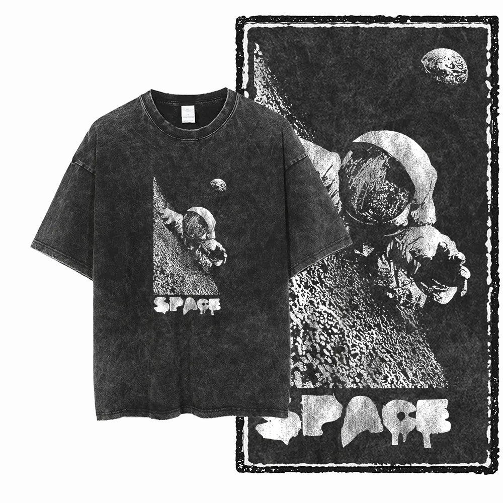 Oversized Washed Retro Finish Print Tees