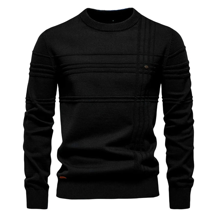 Striped Knitted Cotton Crewneck Pullover Sweater