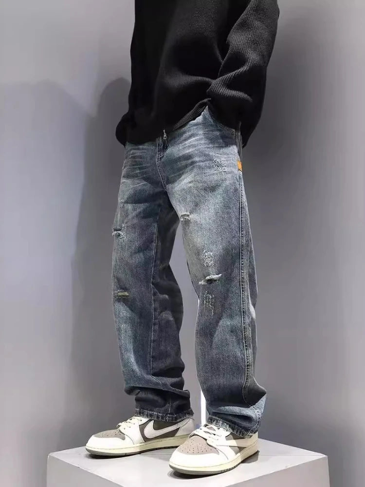Vintage Ripped Baggy Straight Hip Hop Streetwear Trousers