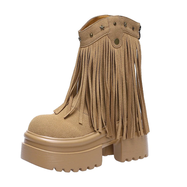 9CM Platform Tassels Chunky Boots