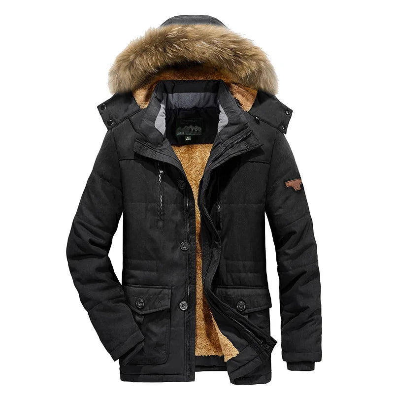Thick Velvet Multi-Pocket Zipper Winter Parka