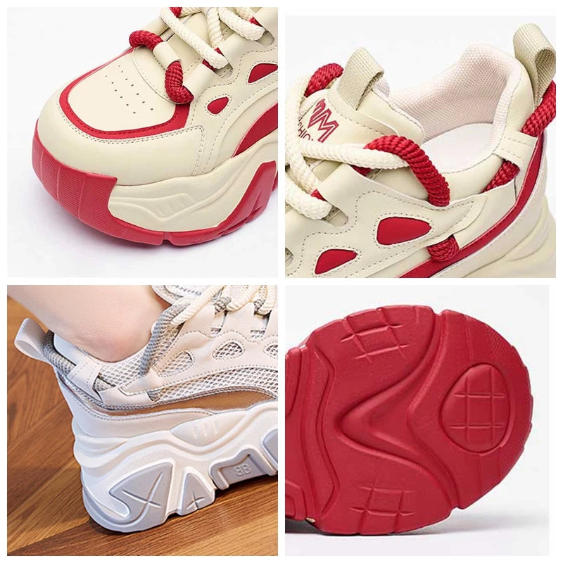 Genuine Leather Microfiber Chunky Sneakers