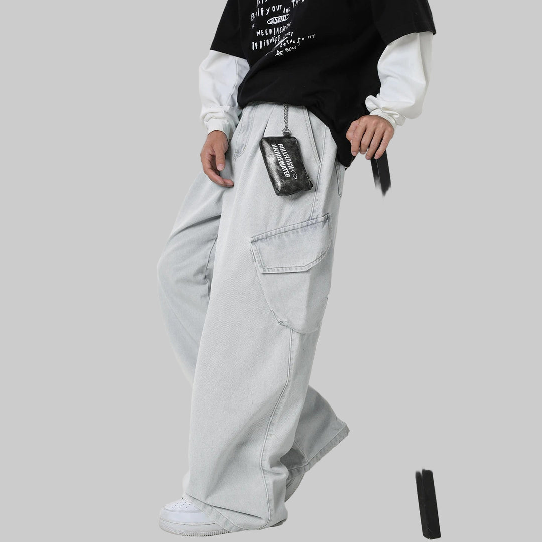 Distressed Retro Cargo 3D Side Pockets Baggy Jeans