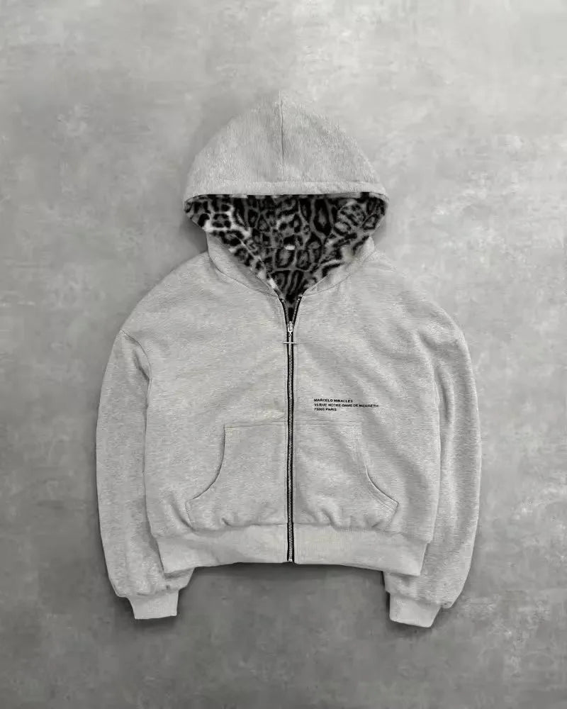 Y2k Gothic leopard print double-sided oversized hoodie