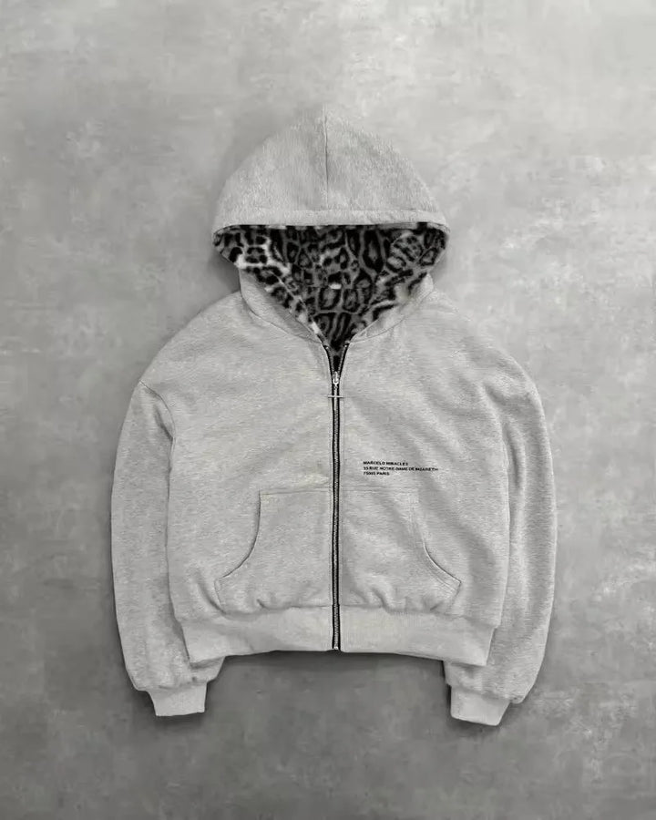 Y2k Gothic leopard print double-sided oversized hoodie