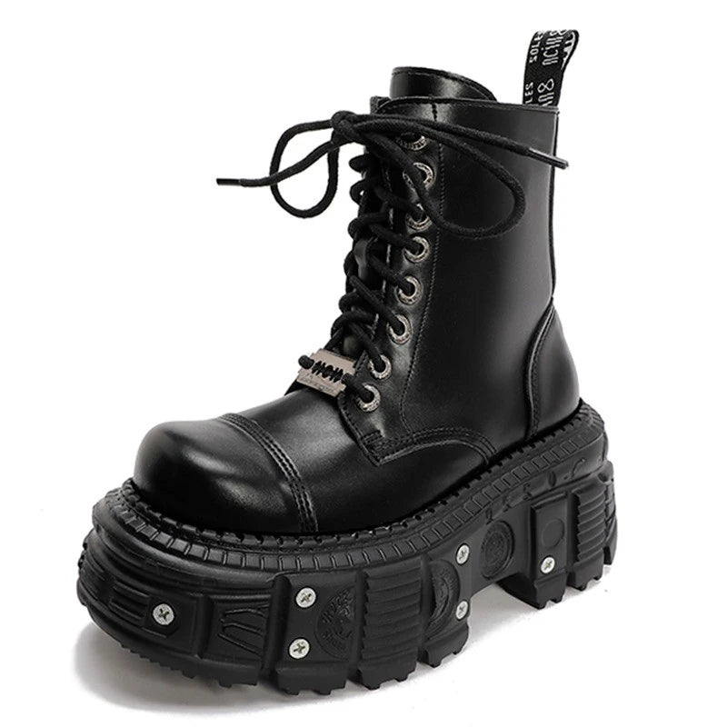 Retro Leather Punk Platform Boots