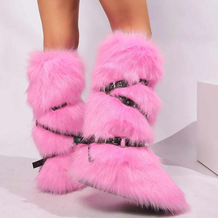 Y2K-Inspired Faux Fur Over-the-Knee Snow Boots