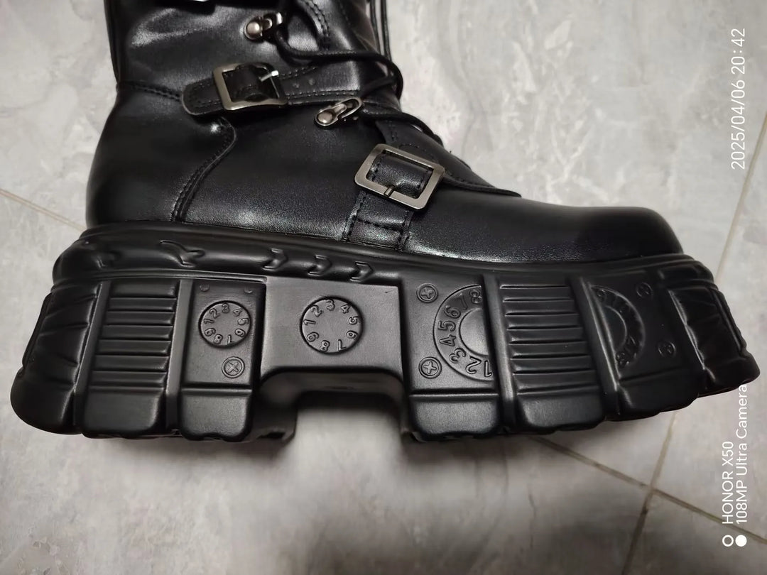Cyberpunk Metal Tank-Style Elevated Boots