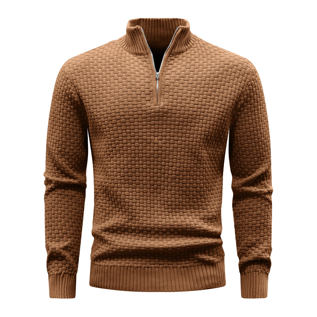 Winter Soft Waffle Knit Warm Zip-Up Sweater