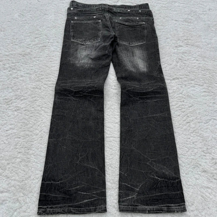 Washed Unisex Gothic Micro Flared Lace-Up Jeans