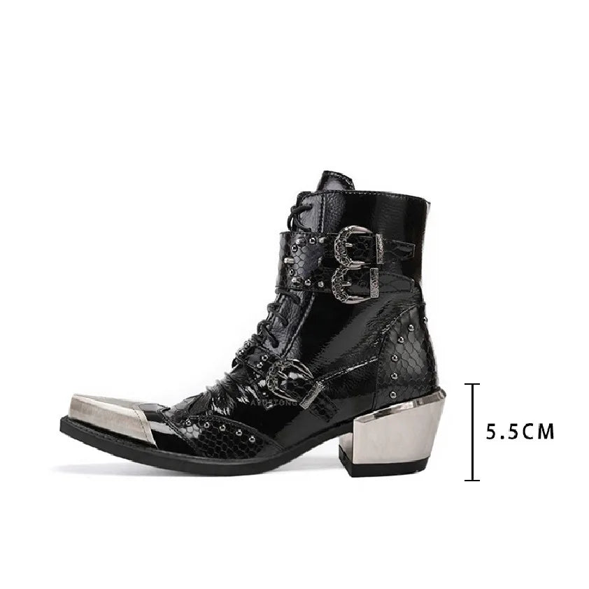 Punk Dark Rock Snake Print Western Boots