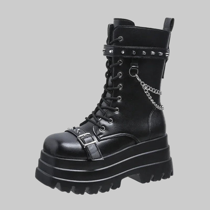 Gothic Lady Buckle Autumn Wedges Knee High Boots