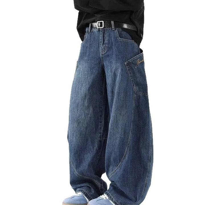 Vintage Y2K Baggy Jeans with Curved Knife Embroidery