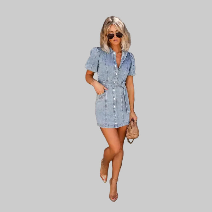 Casual Loose Fit Short Sleeves Denim Dress